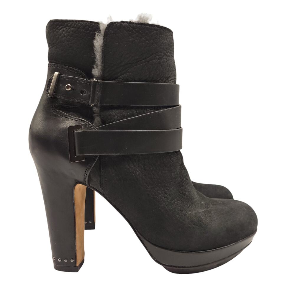 BCBGMaxAzria Ankle Boots Leather & Shearling Fur Lined Black Size 7.5